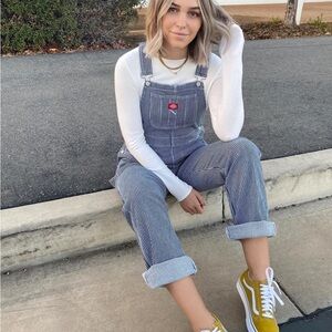 Dickies Striped Overalls L Frayed Hem